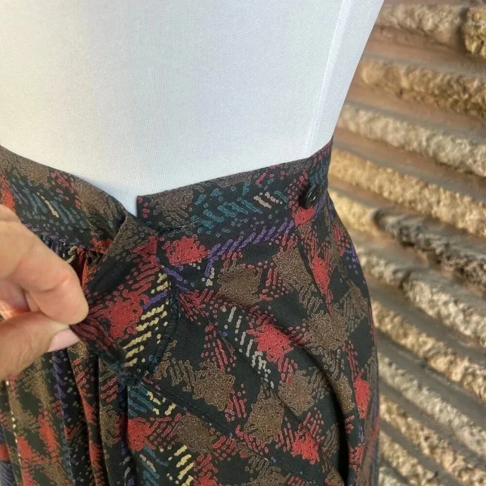 Vintage 70s 80s Geometric Gathered Pleated Fully Skirt Size 5 - Picture 3 of 6